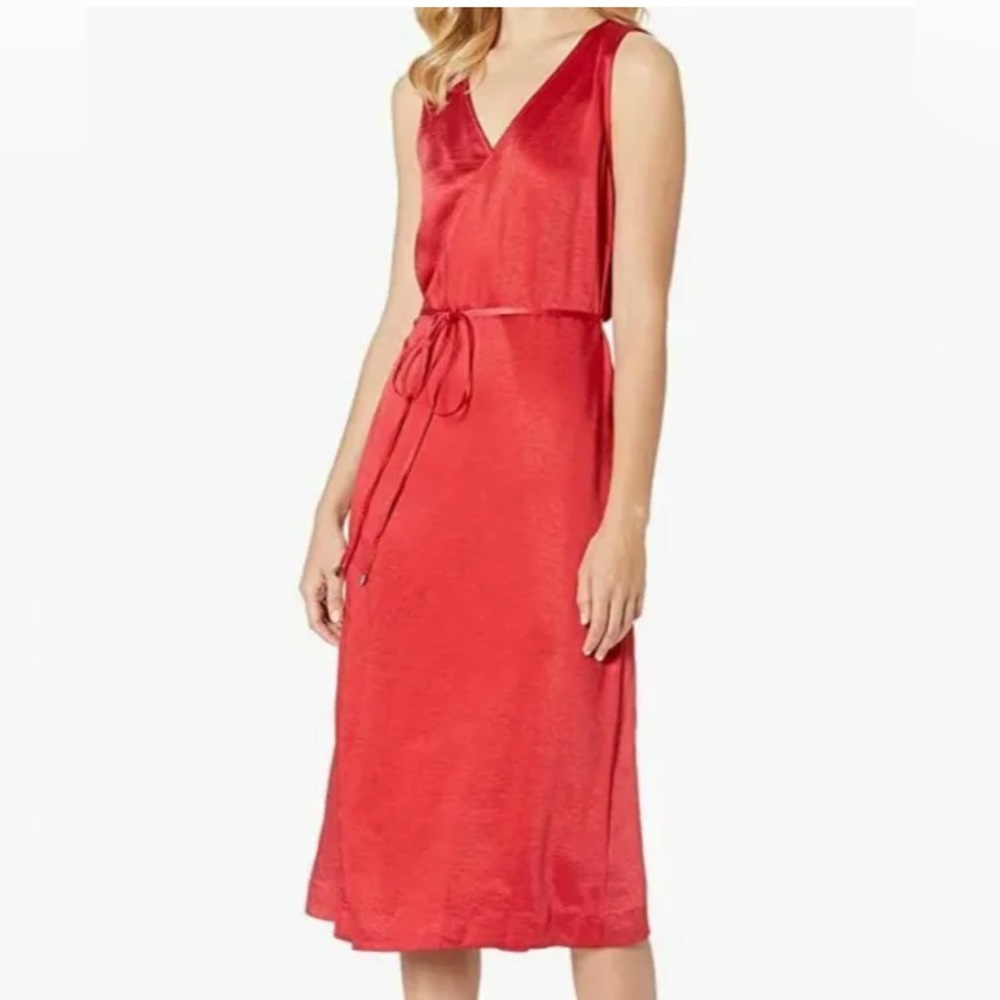 NWT Lilla P Women's Red V-Neck Tie Waist Sleeveless Satin Wrap Dress Size L